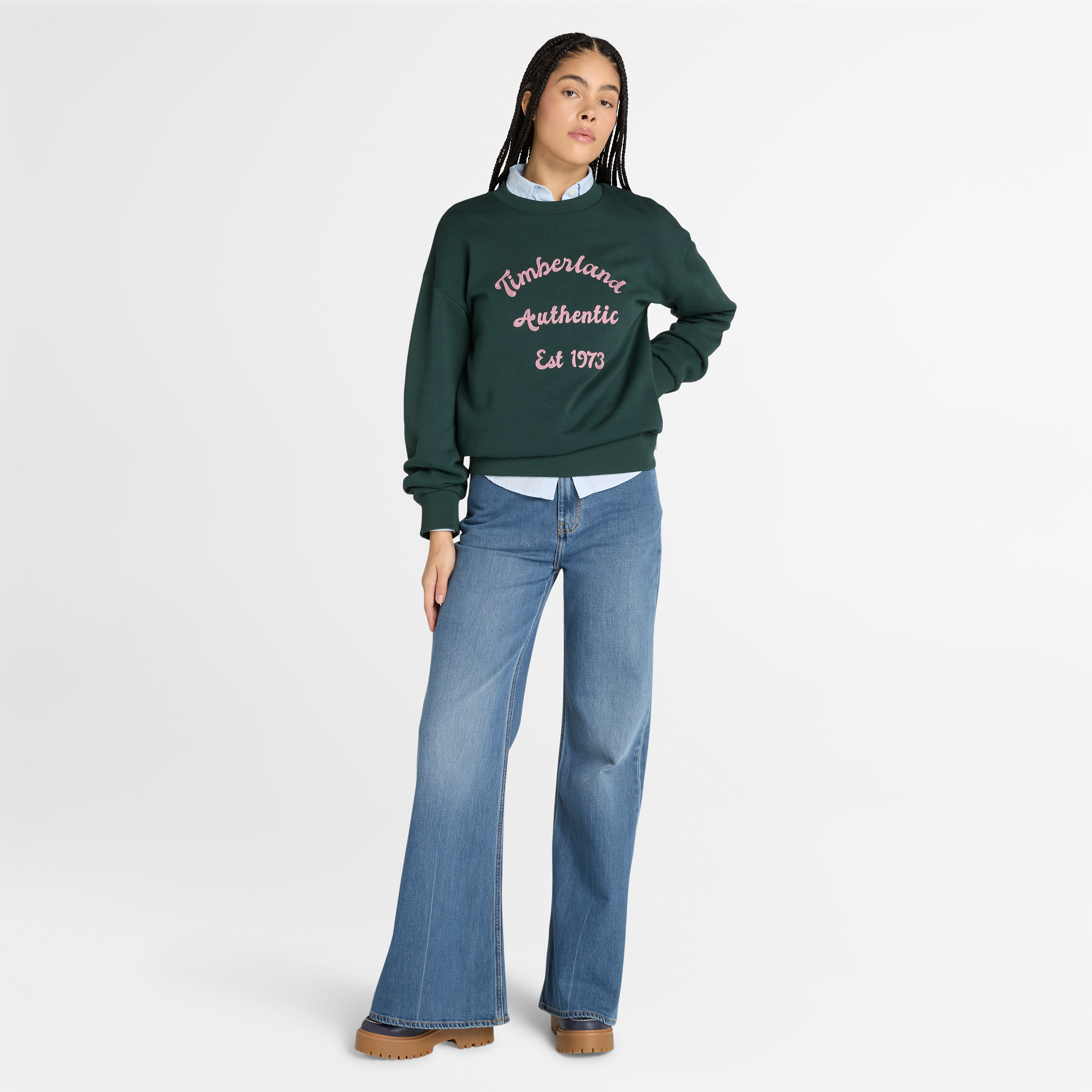 Brushed Back Chest Graphic Crew Sweatshirt For Women