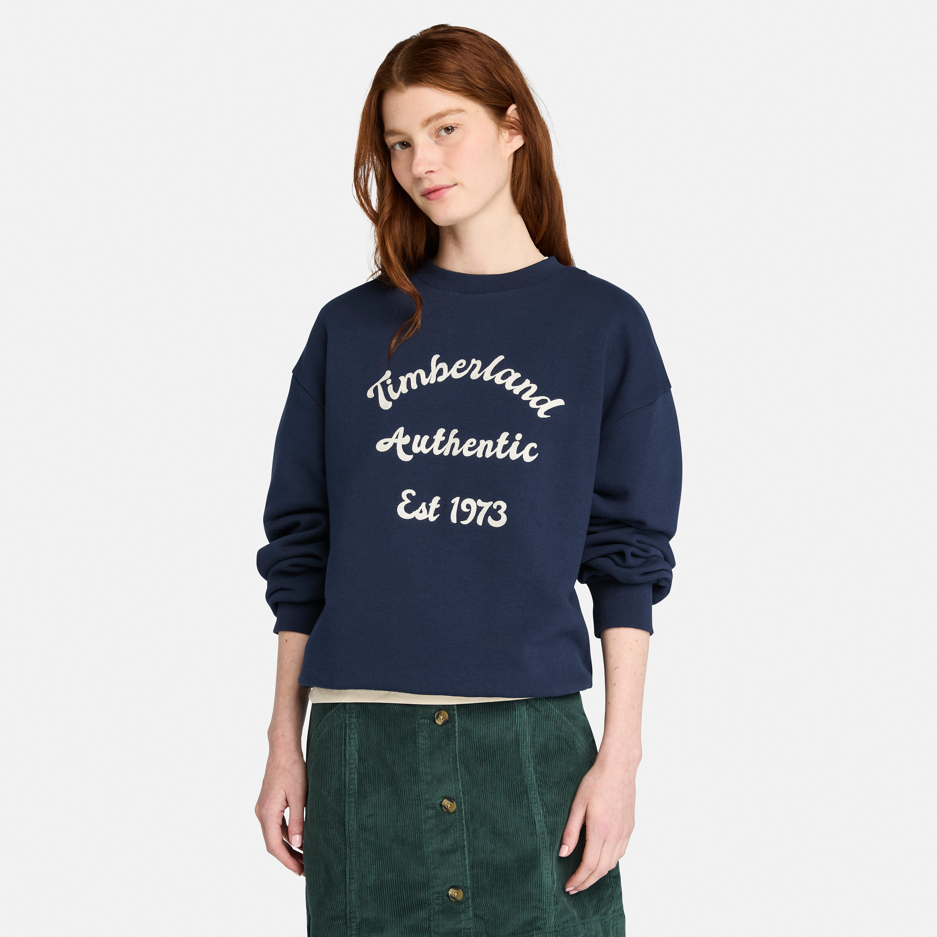Brushed Back Chest Graphic Crew Sweatshirt For Women